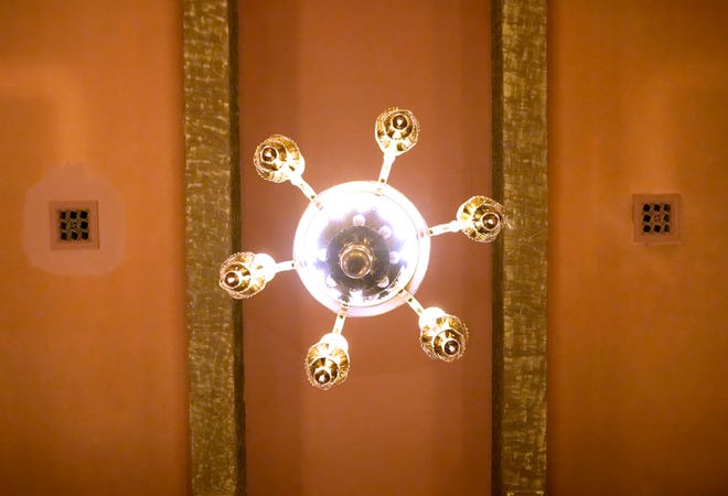 An ornate chandelier hangs in the lobby at the Oriental Theatre on North Farwell Avenue in Milwaukee on Thursday, Nov. 2, 2023.