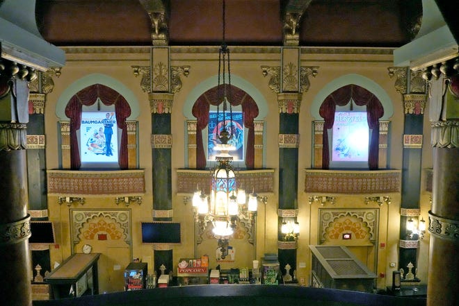 An ornate chandelier hangs in the lobby at the Oriental Theatre on North Farwell Avenue in Milwaukee on Thursday, Nov. 2, 2023.