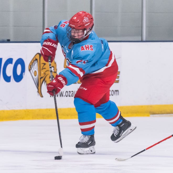 Arrowhead's Sara Kopf (29) makes a pass against the Lakeshore Lightning at the Ozaukee Ice Center in Mequon on Wednesday, Nov. 29, 2023.