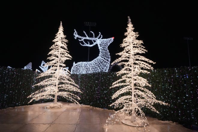 Guests will come across light sculptures of reindeer inside the Enchant Christmas light maze in Franklin. This is Rudolph.