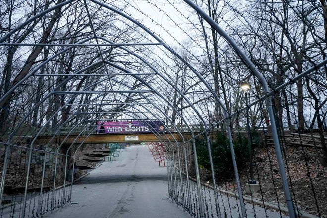 A light set up tunnel that pedestrians can walk through this winter seen Tuesday, Dec. 5, 2023, at the Milwaukee County Zoo. Ebony Cox / Milwaukee Journal Sentinel